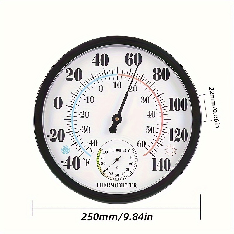 Indoor Outdoor Thermometer Round Large Wall Thermometer-Hygrometer  Waterproof Does not Require Battery 