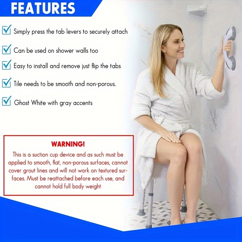 

1pc Shower Handle, Safety Helping Handle, Anti Slip Support, Toilet Bathroom Safe Grab Bar Handle, Vacuum Sucker Suction Cup Handrail, Bathroom Accessories