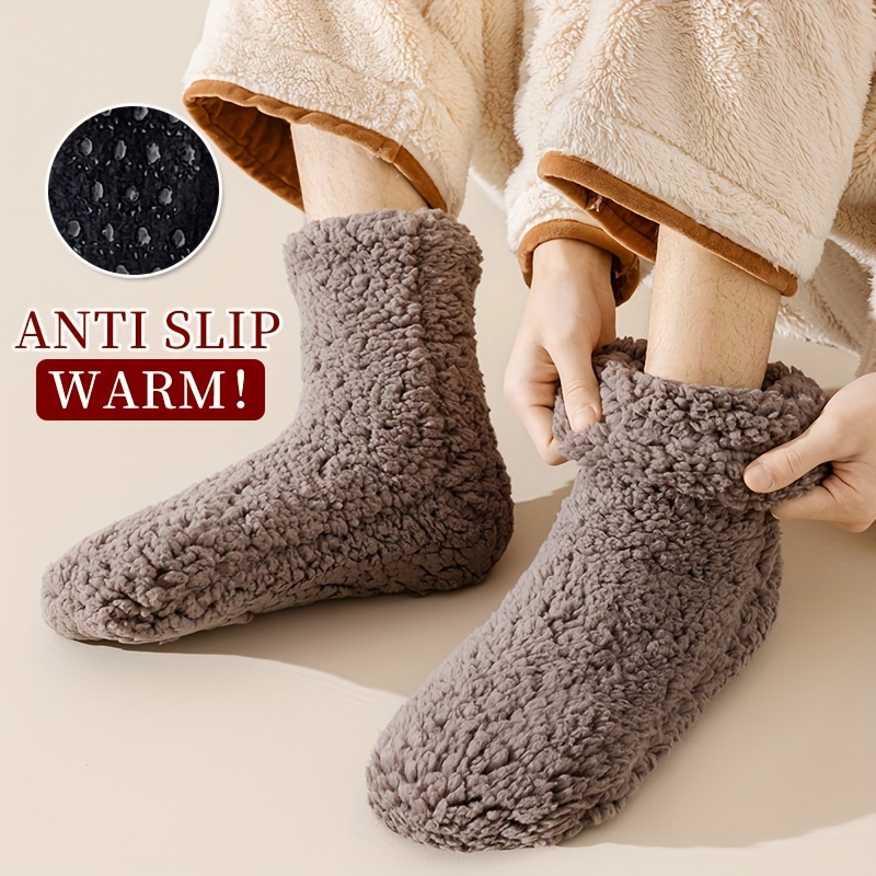 

Men's Warm Thermal Non-slip Winter Solid Color Bottom Rubber Plush Sleep Socks Thickened Warm Home Floor Socks