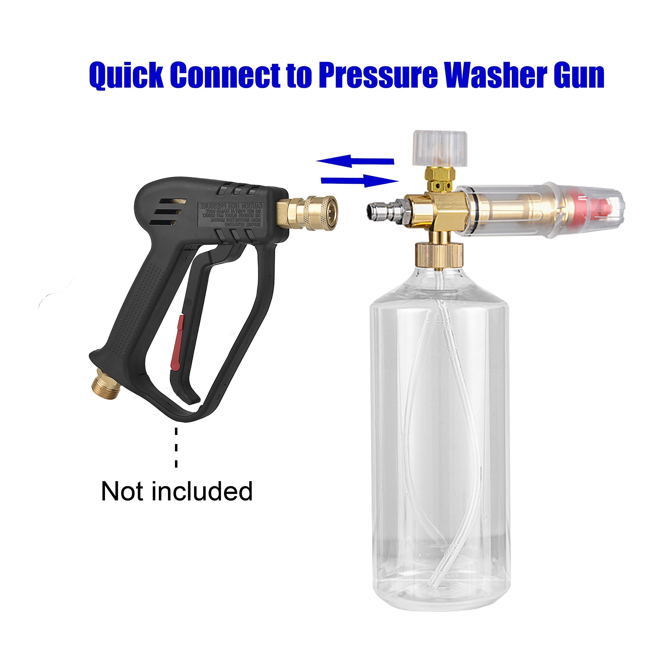 POHIR Pressure Washer Gun with Foam Cannon Kit, Car Wash Foam Short Gun  with 1/4 Inch Quick Connector, Short Wand Pressure Washer Gun 5000 PSI
