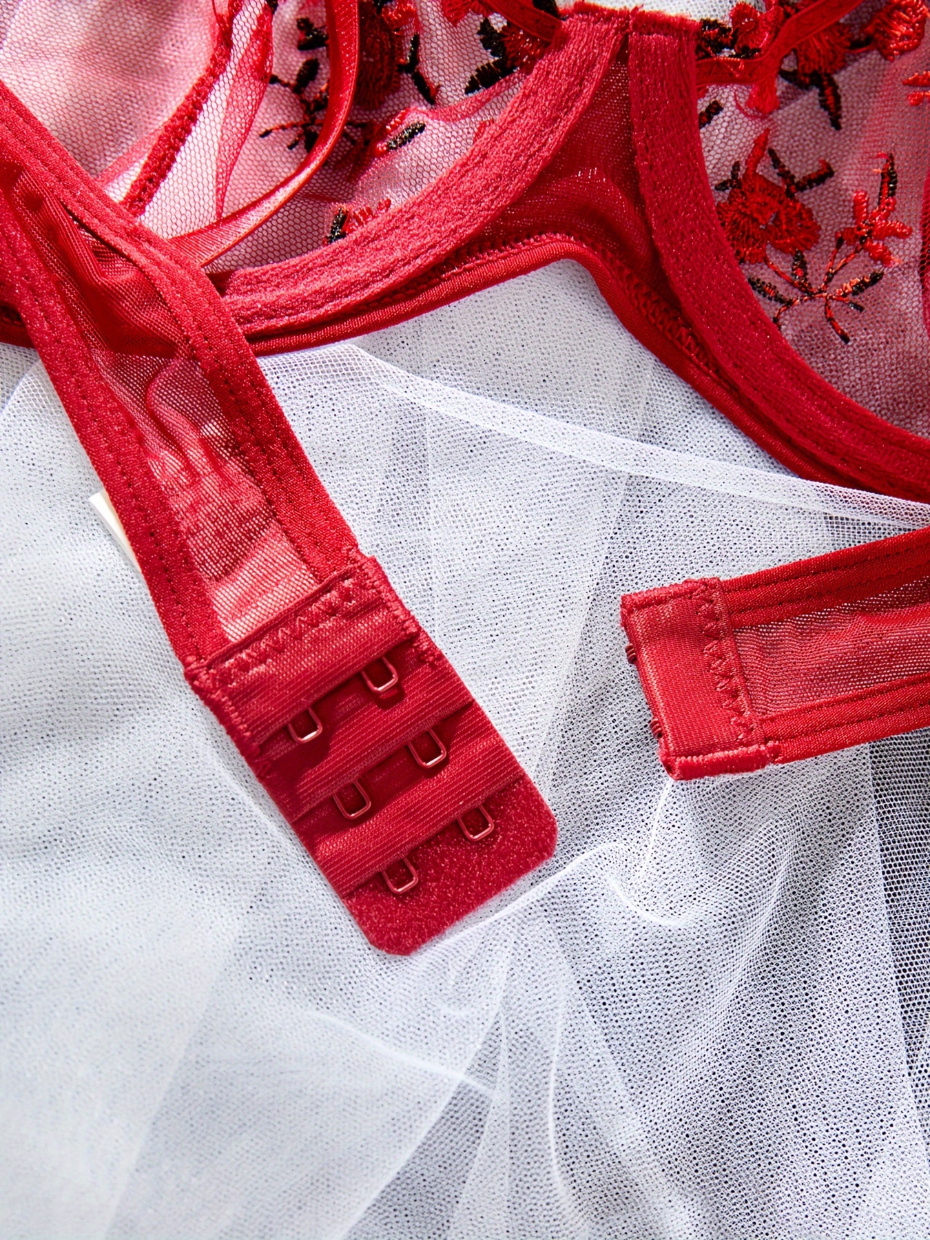New Big Size Women Bra Underwear Underwire Push Up Strappy Embroidered Mesh  Sheer Lingerie Set For Women