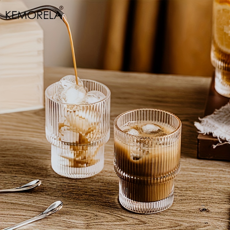 Ribbed Glass Cups With Lids And Straws, Drinking Glasses, Origami Style  Glassware With Bamboo Lid, Vintage Fluted Glassware For Cocktail Whiskey  Glasses, Iced Coffee Cup Aesthetic Cup For Gifts - Temu Oman