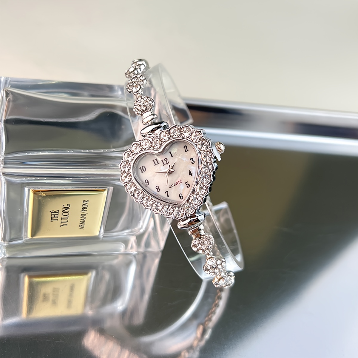 womens watch luxury rhinestone heart pointer quartz watch elegant fashion analog adjustable bracelet wrist watch details 2