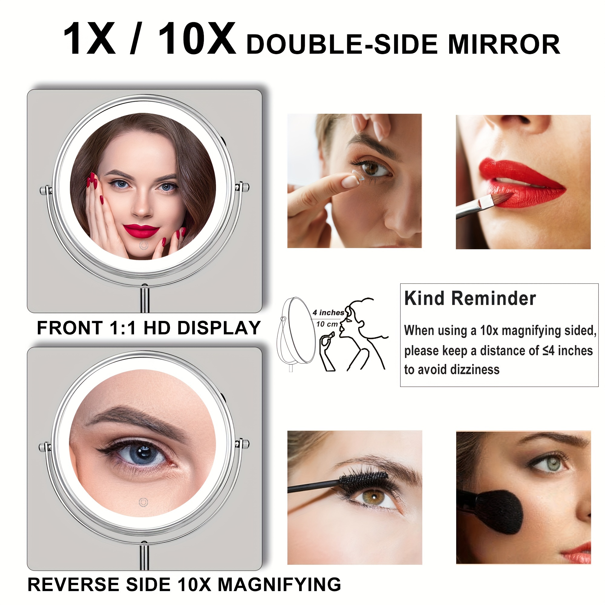 1 Espejo Doble Cara Espejo Maquillaje Aumento 10x Espejo - Temu