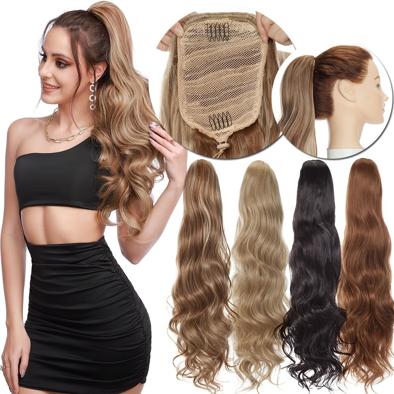 Clip In Hair Extensions As Human Drawstring Ponytail Real Long Thick Hair  Piece Curly Wavy For Woman 24 | Today's Best Daily Deals | Temu