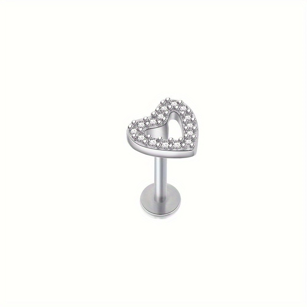 1pc Heart Synthetic Zirconia Lip Ring Labret Stud Earrings Ear Cartilage Piercing Tragus Helix Bar Stainless Steel Conch Body Jewelry