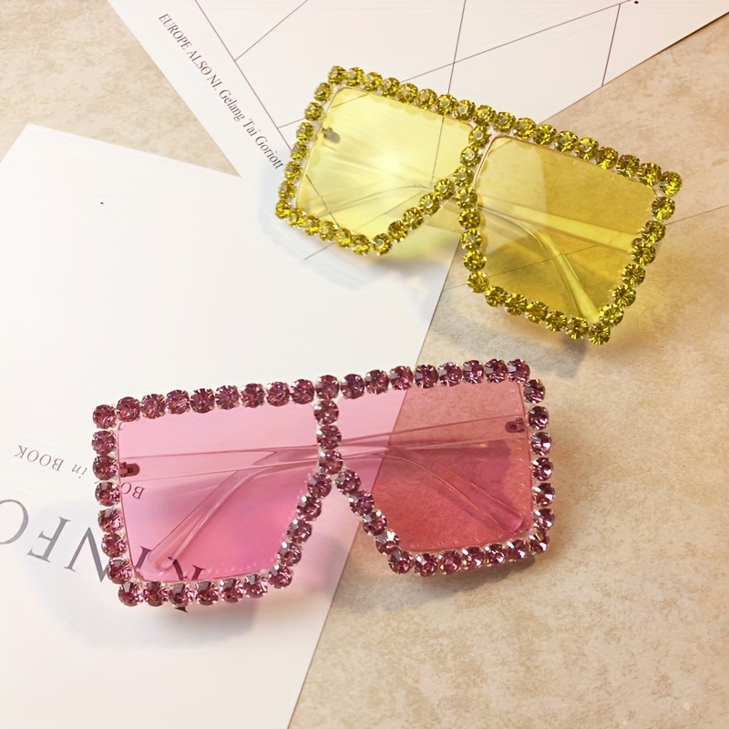 Y2K Square Sunglasses Oversized Rhinestone Eyeglasses