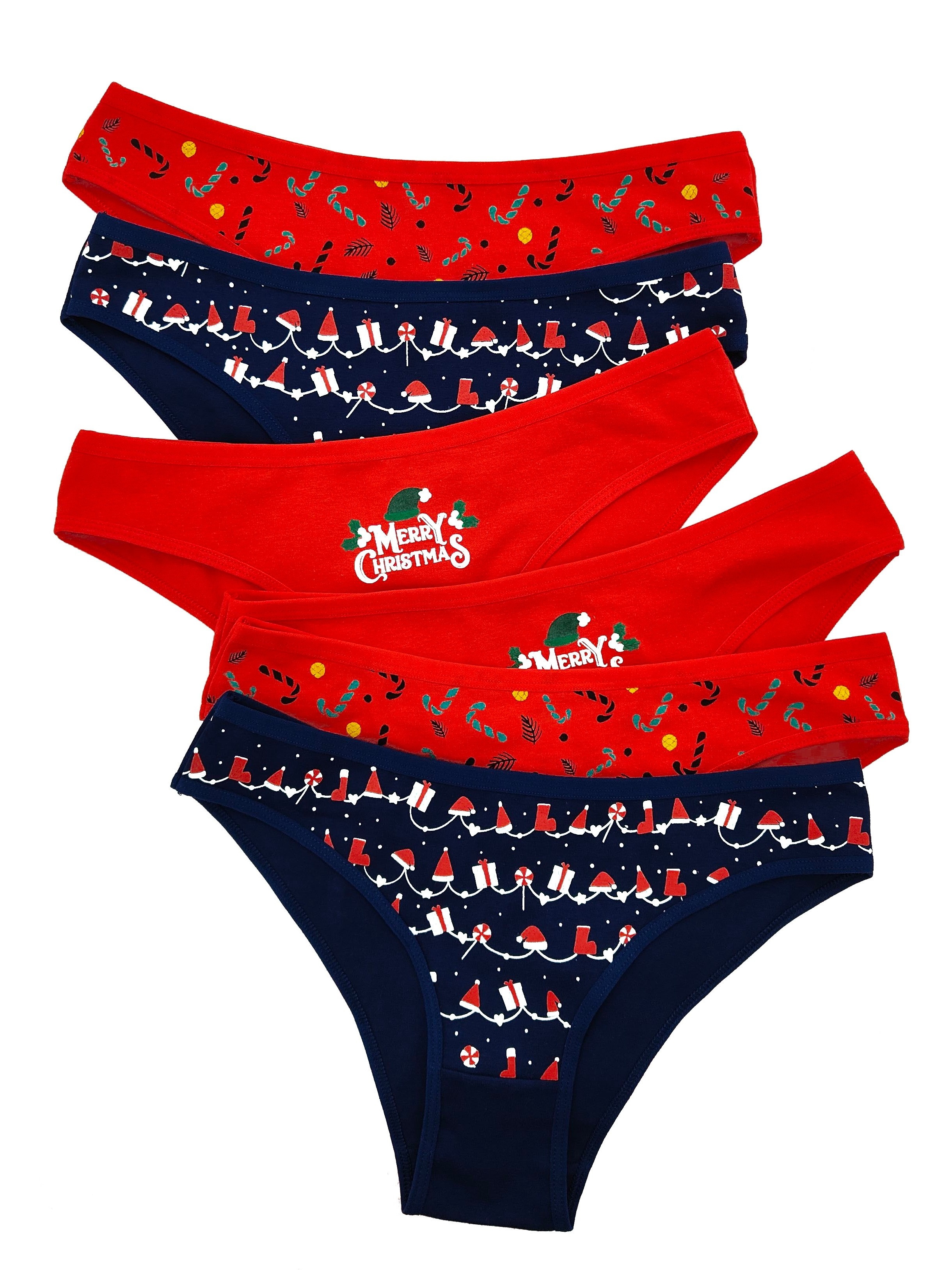 6Pcs Christmas Cartoon Print Briefs, Soft & Comfy Stretchy Intimates  Panties, Women's Lingerie & Underwear