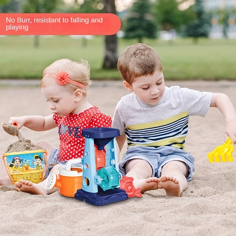 Kids Beach Toy Set with Shovel, Barrel, Cart & Hourglass