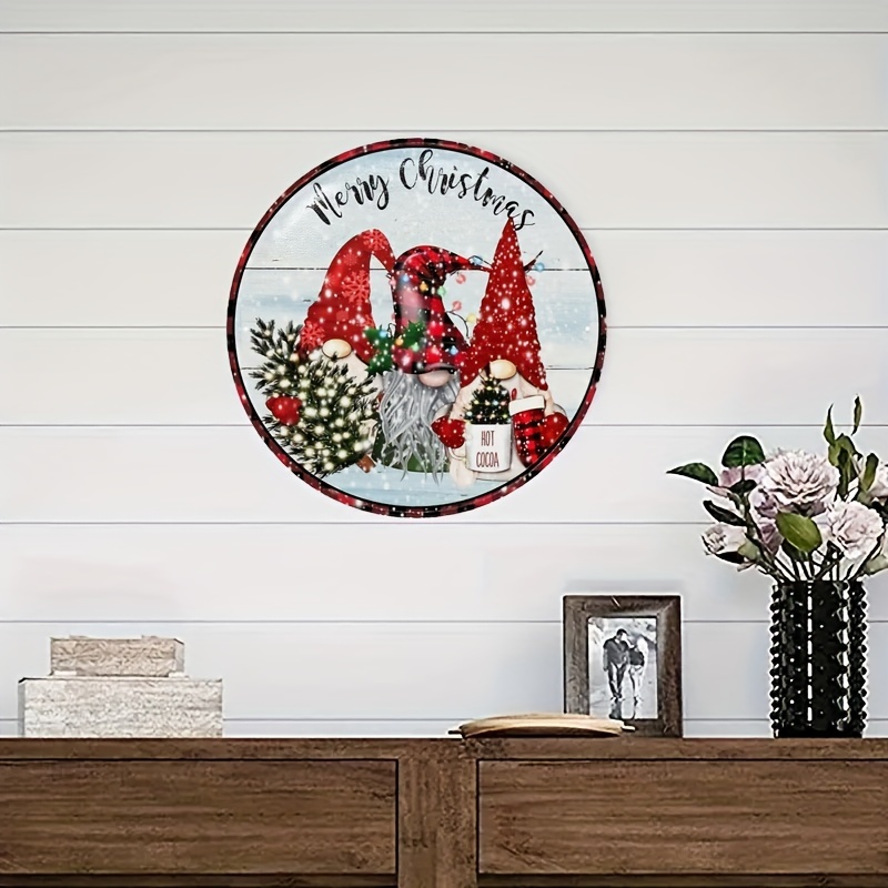 1pc Round Metal Tin Sign Santa Face Sign Merry Christmas Gnome