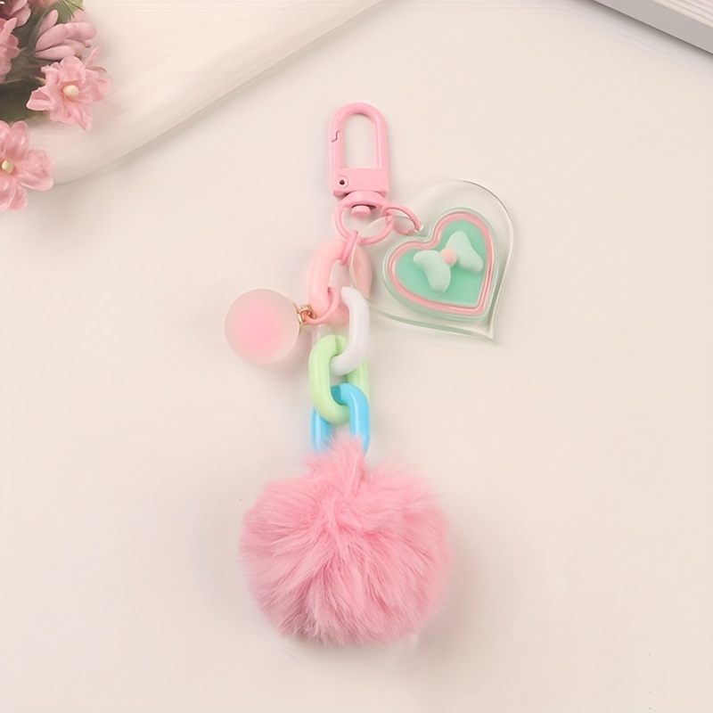 Cute pom pom heart key chain book bag charm