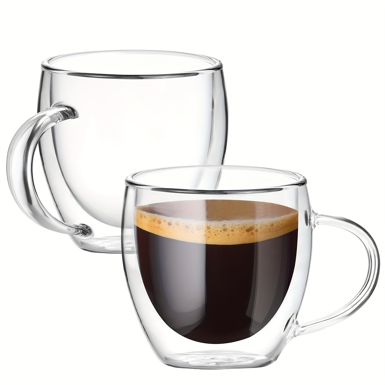 

2/4-pack 8oz Double-walled Glass Coffee Mugs - Heat Resistant, Insulated Borosilicate Glass Cups For Coffee, Milkshakes & Juice - Reusable, Handwash Only