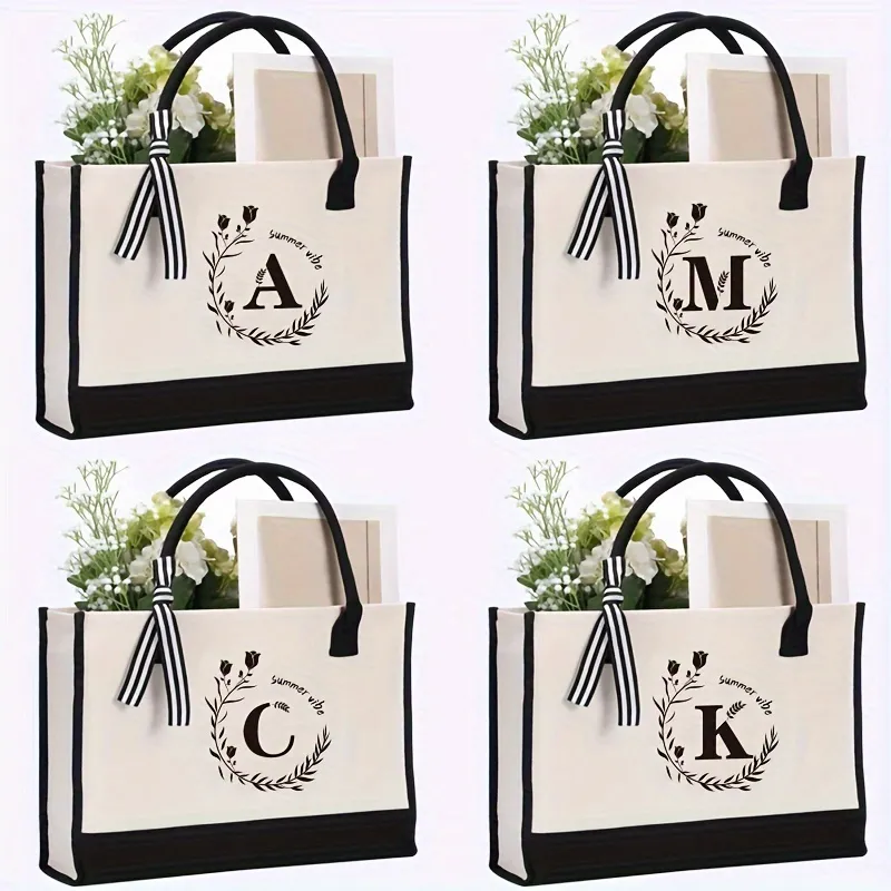 Initial Canvas Tote Bag, Personalized Present Bag, Gift Bag