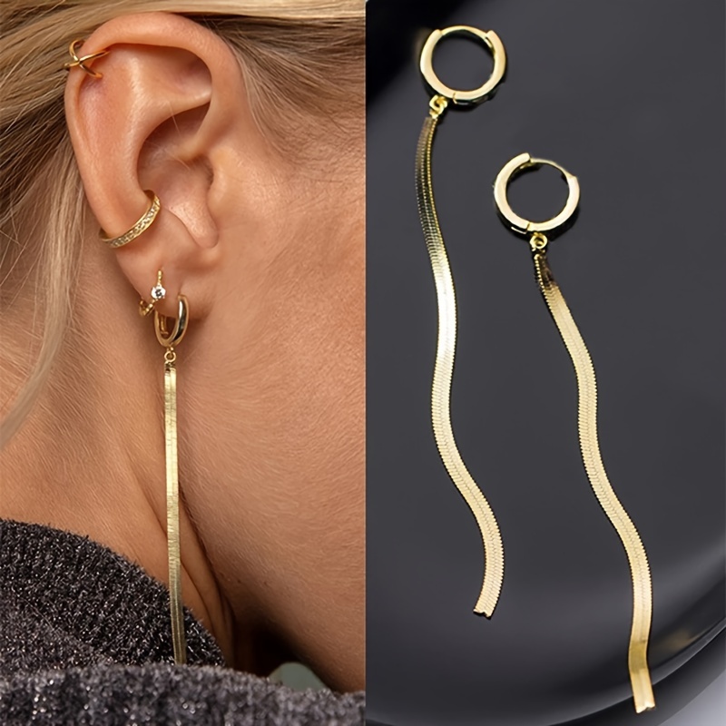 

Metal Long Chain Dangle Earrings Simple Punk Style Copper Jewelry Party Female Ear Ornaments