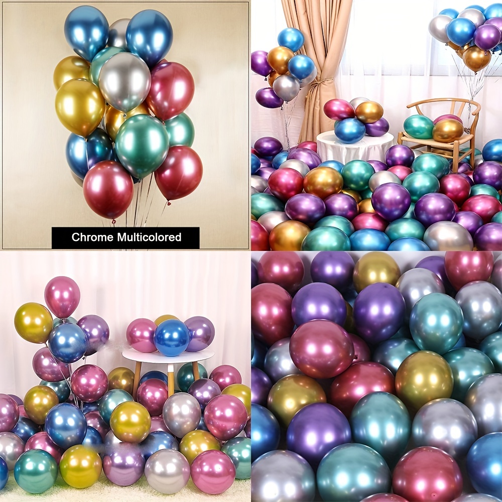 Globos plateados metálicos de 10 pulgadas, 50 globos de cumpleaños cromados  gruesos, globos de látex brillantes para decoración de fiestas