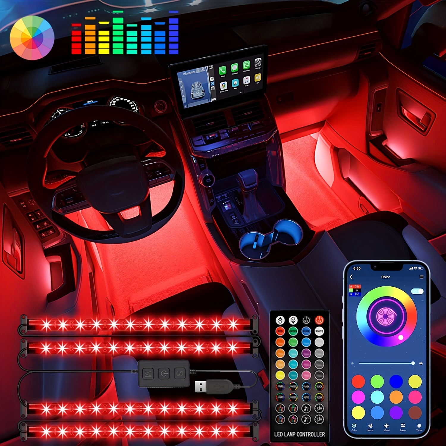 Govee Accessoire Voiture Interieur Bande LED RGB Auto, Decoration Voiture  Contrôle APP Conception à Deux Lignes Étanche Multicouleurs : :  Auto et Moto