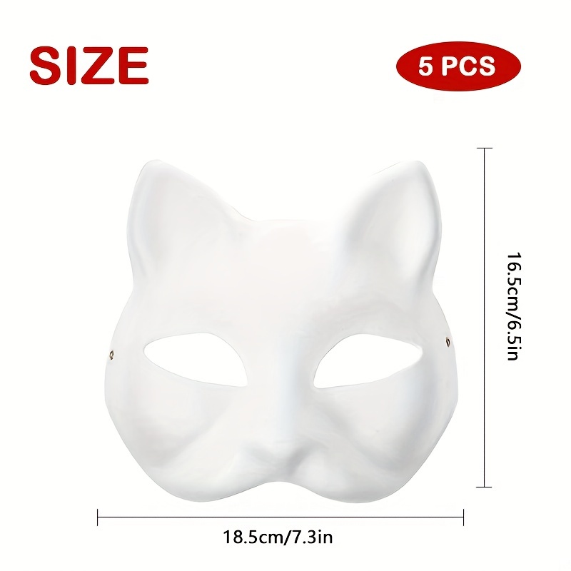 5pcs Paper Mache DIY Cat Masks, White Paper Face Blank Hand Painted Design  For Dance Party Festival Performance- White Mask Costume