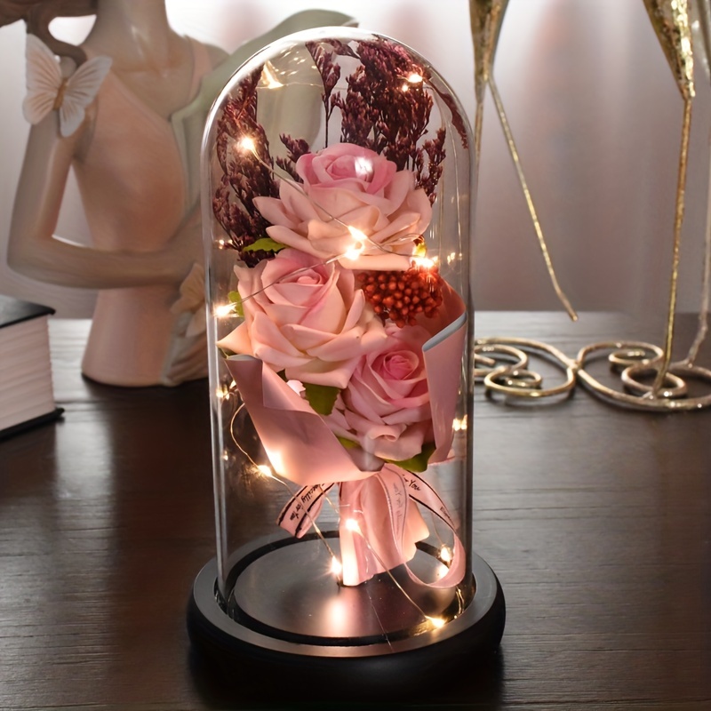 Light Up The Love: Galaxy Rose Flower In Glass Dome - Temu