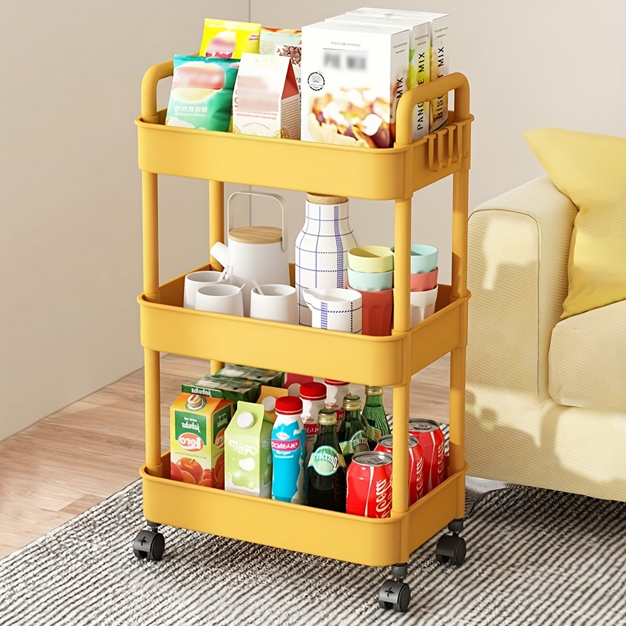 Three layer Small Cart Plastic Storage Rack Movable Floor - Temu