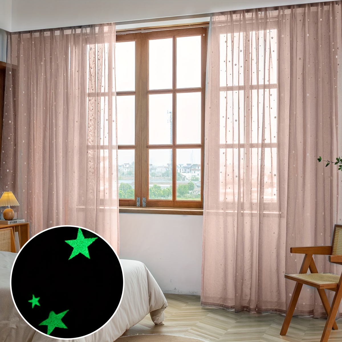 1pc nordic   style luminous star pattern curtain window treatment for bedroom office   room study home decor details 5