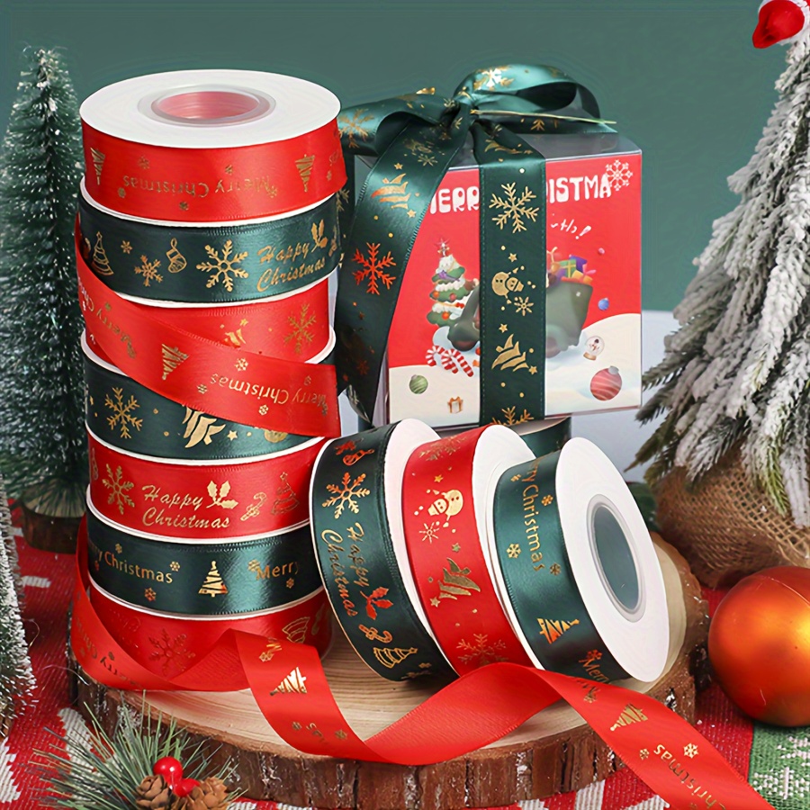 9 Meters Christmas Gold Letter Packaging Ribbon With Santa - Temu