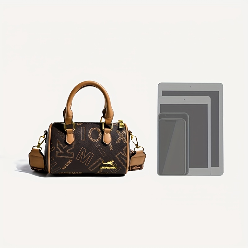 Mini Retro Style Crossbody Bag For Women, Letter Print Boston Handbag, Vegan  Leather Purse With Double Handle - Temu
