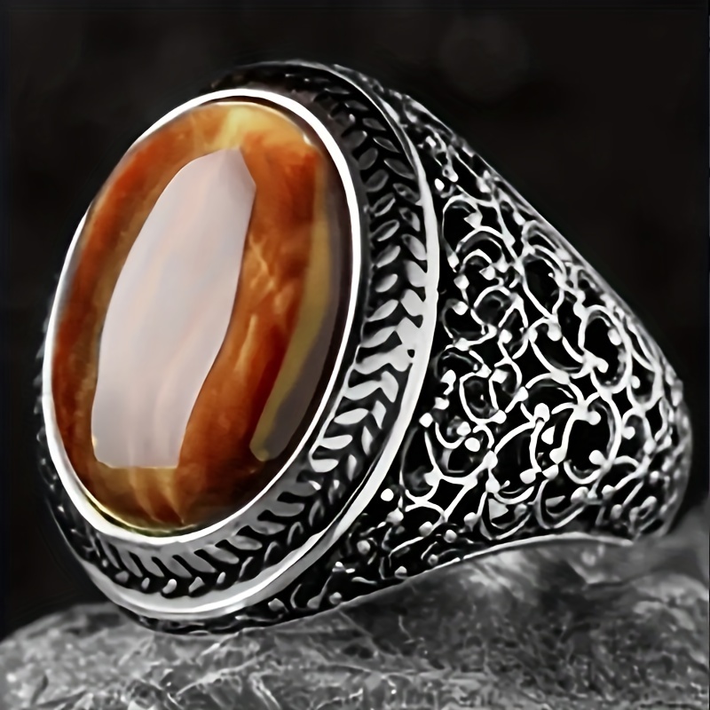 Vintage Men's Tiger Eye Gemstone Ring, Unique Design