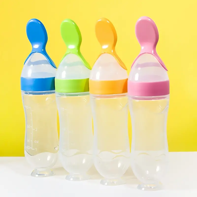 Baby Food Feeder Infants Silicone Feeding Bottle With Spoon - Temu