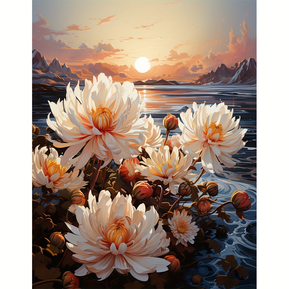 

1pc Large Size 40x50cm/15.7x19.7inch Without Frame Diy 5d Diamond Painting Beautiful Flowers By Water, Full Rhinestone Painting, Diamond Art Embroidery Kits, Handmade Home Room Office Decor