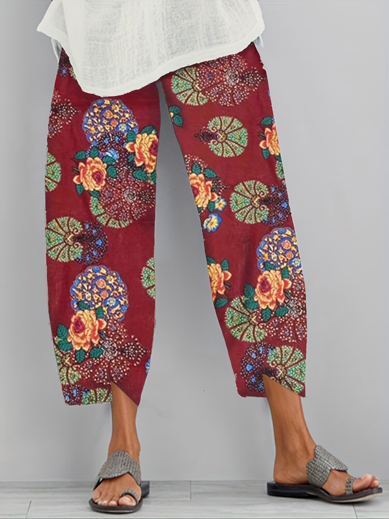 Retro Style Wide Leg Pants Casual Every Day Pants Women's - Temu