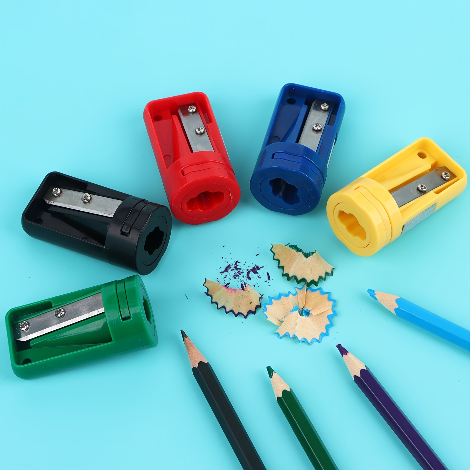 2Pcs Single Hole Pencil Sharpeners, Plastic Manual Pencil Sharpener,  Green/Blue