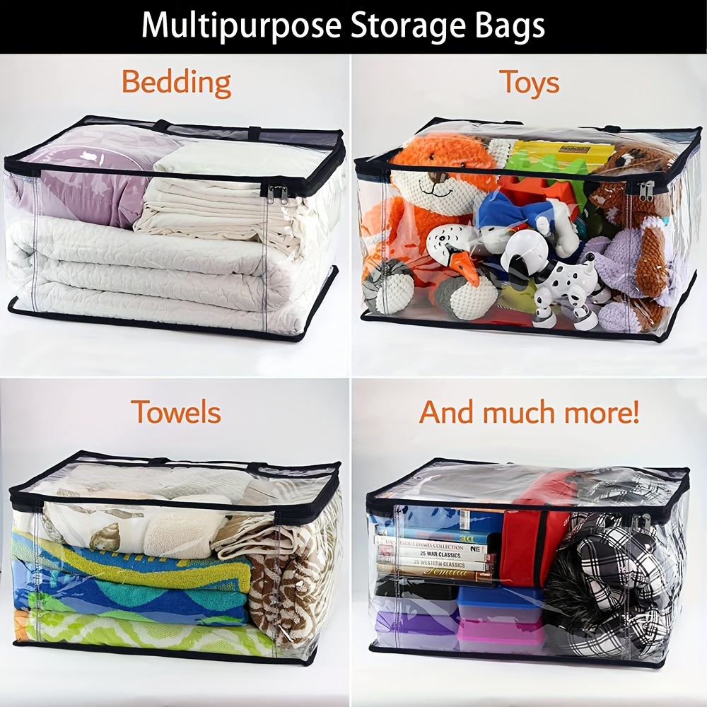 3 packs Multi-Purpose Clear Zippered Storage Bags for Bedding, Linen,  Blankets, Duvet Covers, Comforters, Clothes, and Toys - Space Saver PVC  Organize