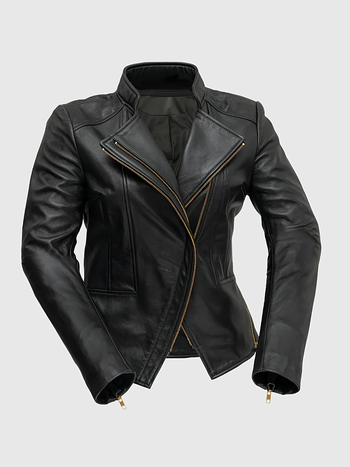 Solid PU Leather Jacket, Street Wear Zip up Long Sleeve Moto
