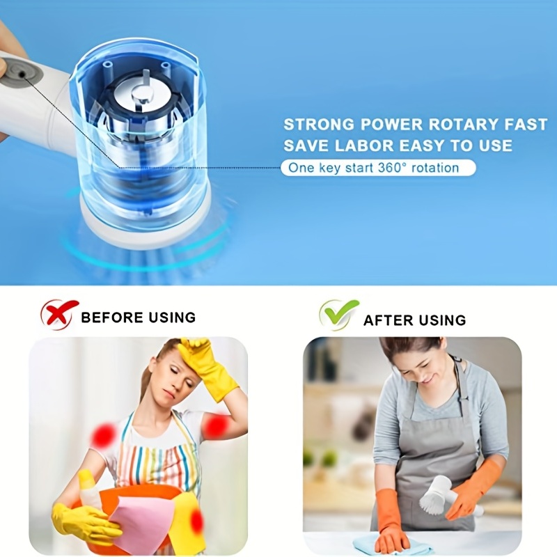5in1 Magic Brush Electric Cordless Cleaning USB Chargeable Spin Scrubber  Brush Polisher Sponge for Kitchen Bathroom Clean Brush