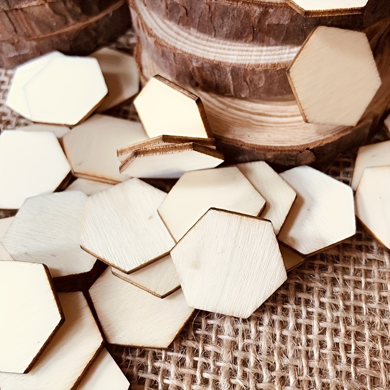 Hexagon Blank Wood Pieces Wood Chips For Diy Crafts Home - Temu