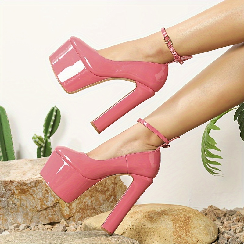 Women's Platform Super High Heels, Fashion Patent Leather Block