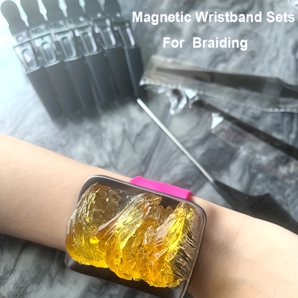Braider Band and Detangler Comb Magnetic Braider Wristband With Detangling  Brush Edge Brush With Parting Comb Bobbie Pin Magnetic Bracelet for  Hairstylist Braiding Band Pin Holder Gel Band for Braiders Professional  Braiding