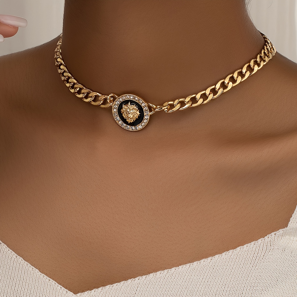 

Stylish Punk Style Lion Head Niche Cuban Chain Choker Collar Necklace Urban Fashion Necklace Jewelry Gift