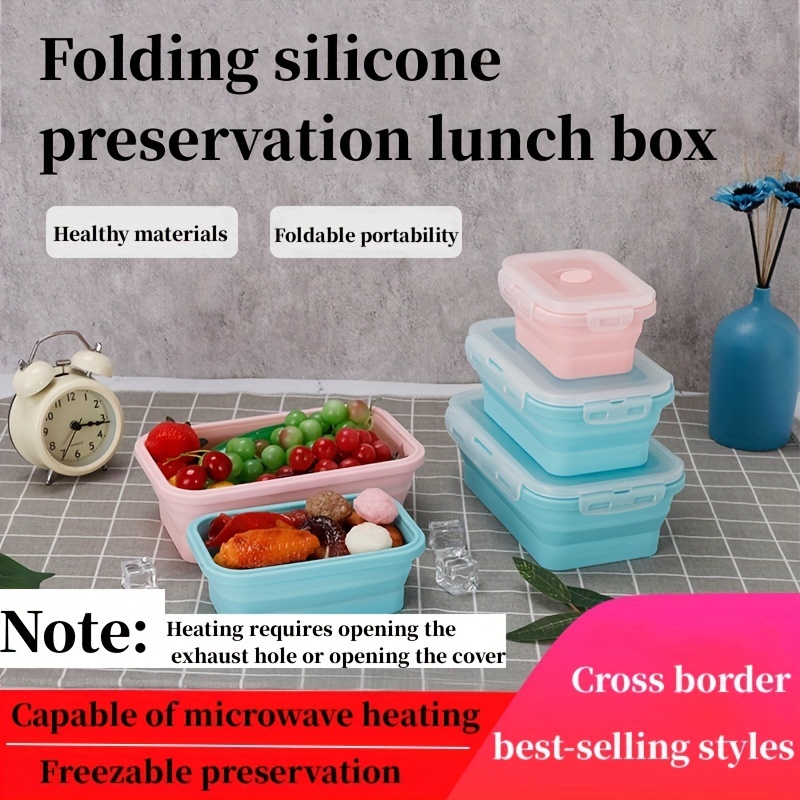1pc Folding Silicone Insulated Lunch Box Collapsible Portable