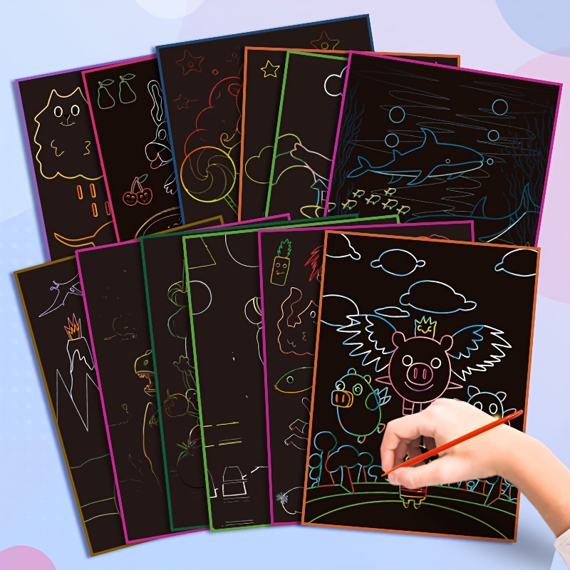 Scratch Art for Kids, Scratch Art Supplies for Girls Ages 4 5 6 7 8-12  Birthday Gifts Kids Christmas Presents- 100Pcs Magic Black Scratch Paper  Art