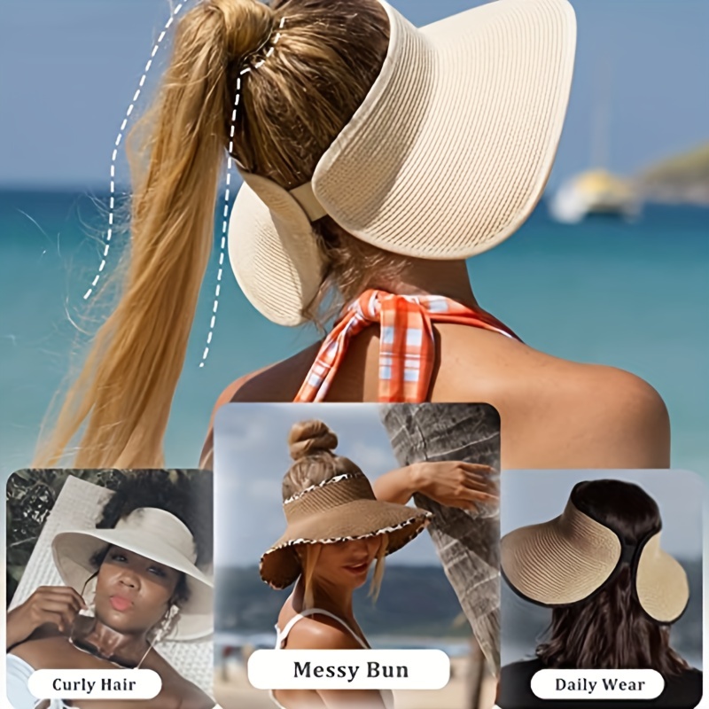 Foldable Wide Brim Floppy Straw Beach Sun Hat,Summer Cap with Bowknot for  Women Girls,Strap Adjustable