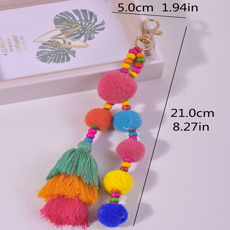 QTMY Pom Pom Shell Beads Tassel Bag Charm Pendant Boho Keyring