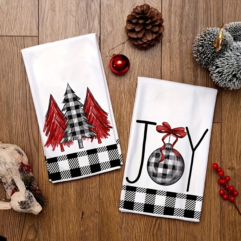 2/4pcs, Christmas Hand Towels,Black And White Checkered Snowman Kitchen  Towel Dish Towel, Christmas Kitchen Decoration, Super Absorbent Dry Cloth  Towe