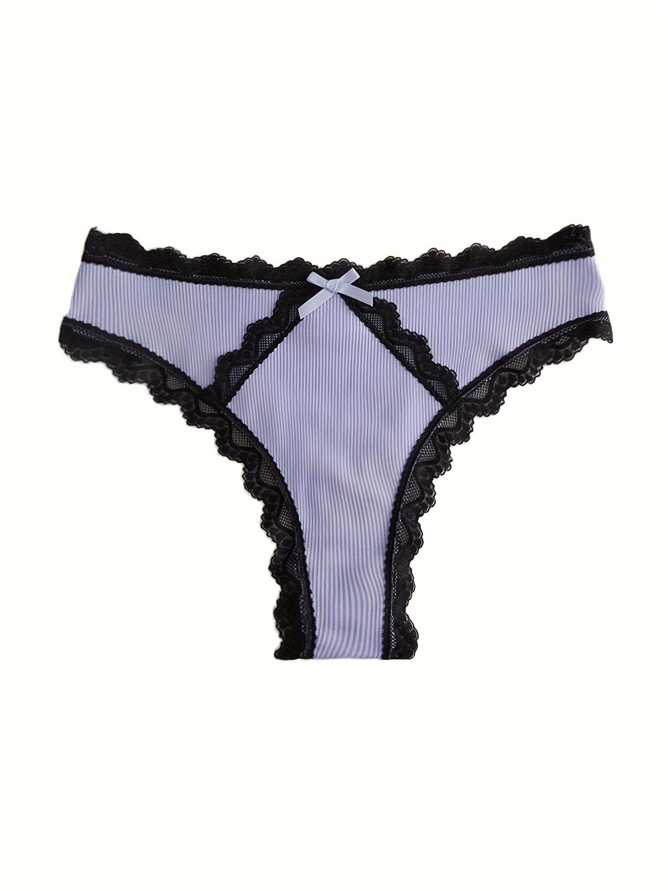 Contrast Lace Thongs Soft Comfy Scallop Trim Bow Tie Panties - Temu