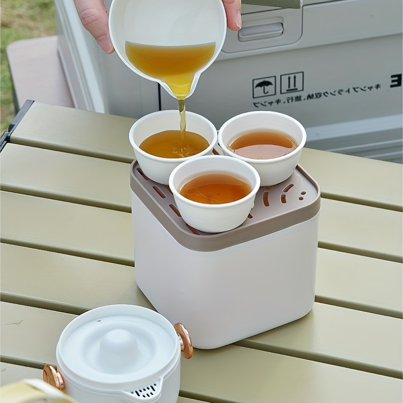 Portable Travel Tea Set - Glass - White - Black - Green - 1 Teapot and 3  Cups - ApolloBox