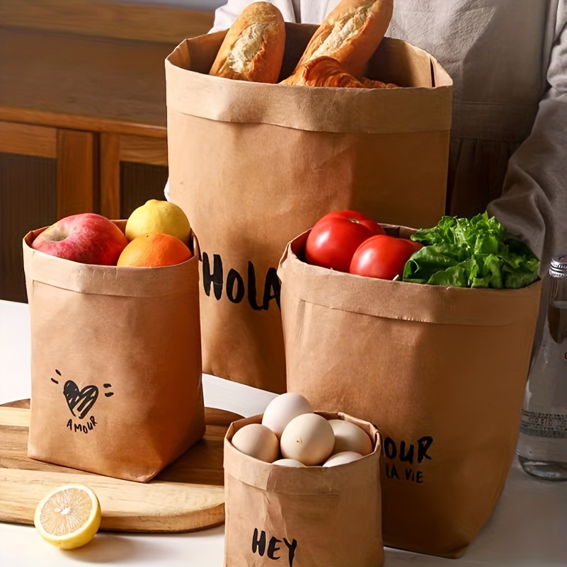 2PCS Washable Kraft Paper Bags Brown Eco-friendly Reusable Paper