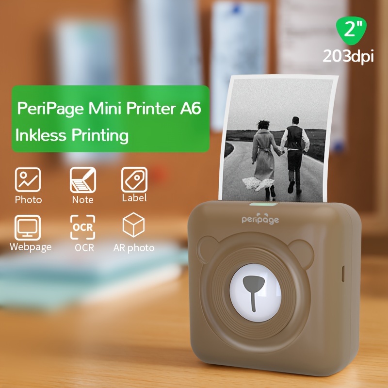 Peripage - Mini impresora A6 portátil térmica de bolsillo,  etiqueta inalámbrica, etiqueta adhesiva, impresora de fotos para teléfono  inteligente, compatible con Bluetooth USB Connect y 12 rollos de :  Productos de Oficina