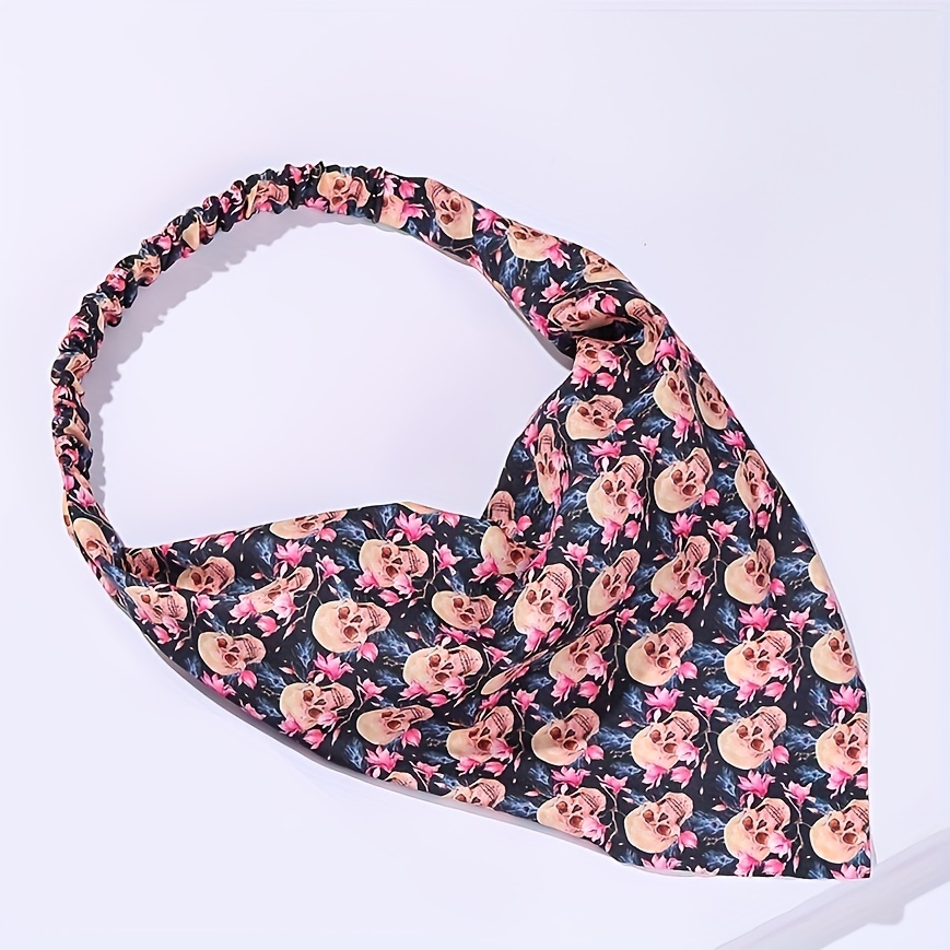 5pcs Halloween Head Scarf Pumpkin Skull Print Triangle Bandanas Hairband