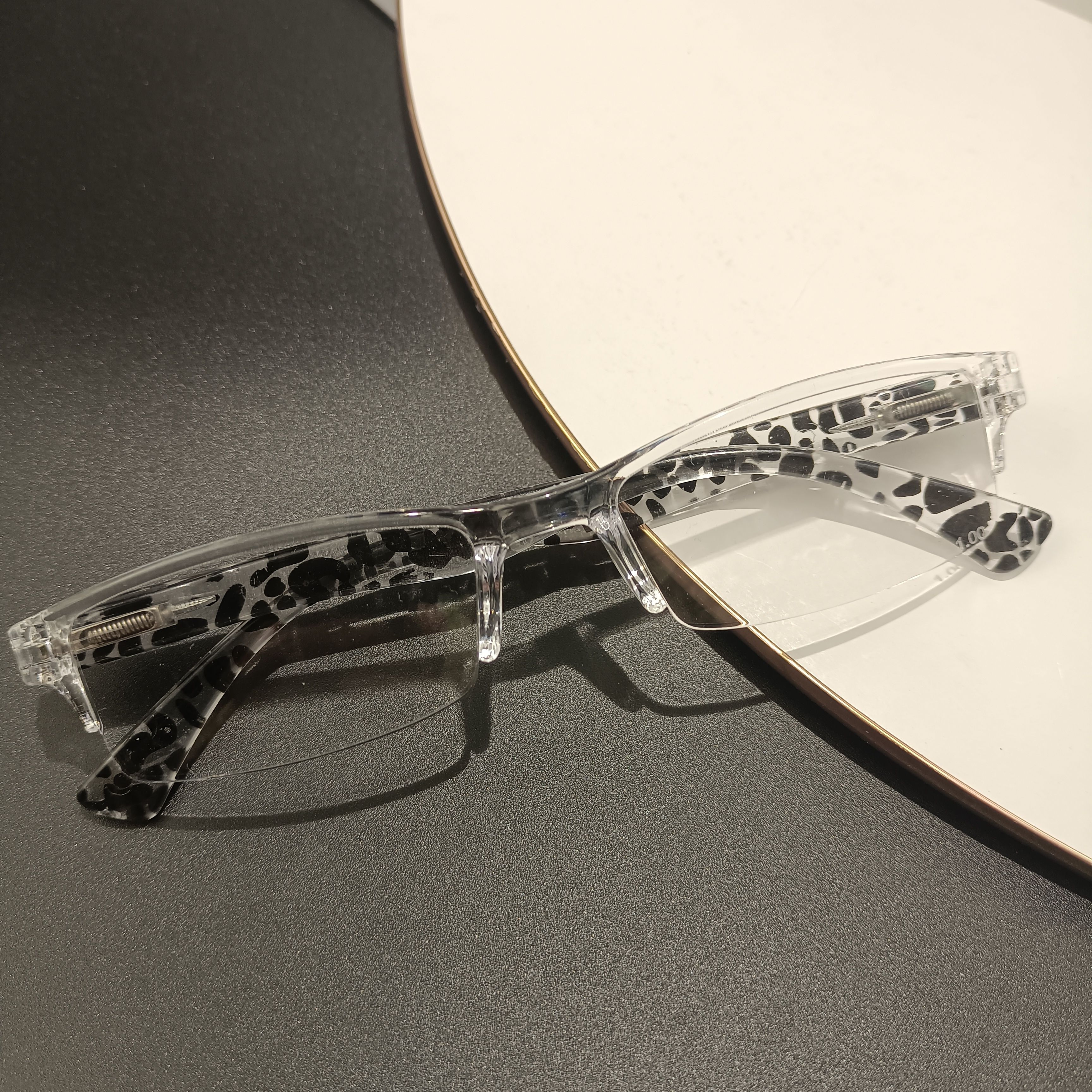 Transparent Ultra-Light Small Square Spring-Leg Reading Glasses