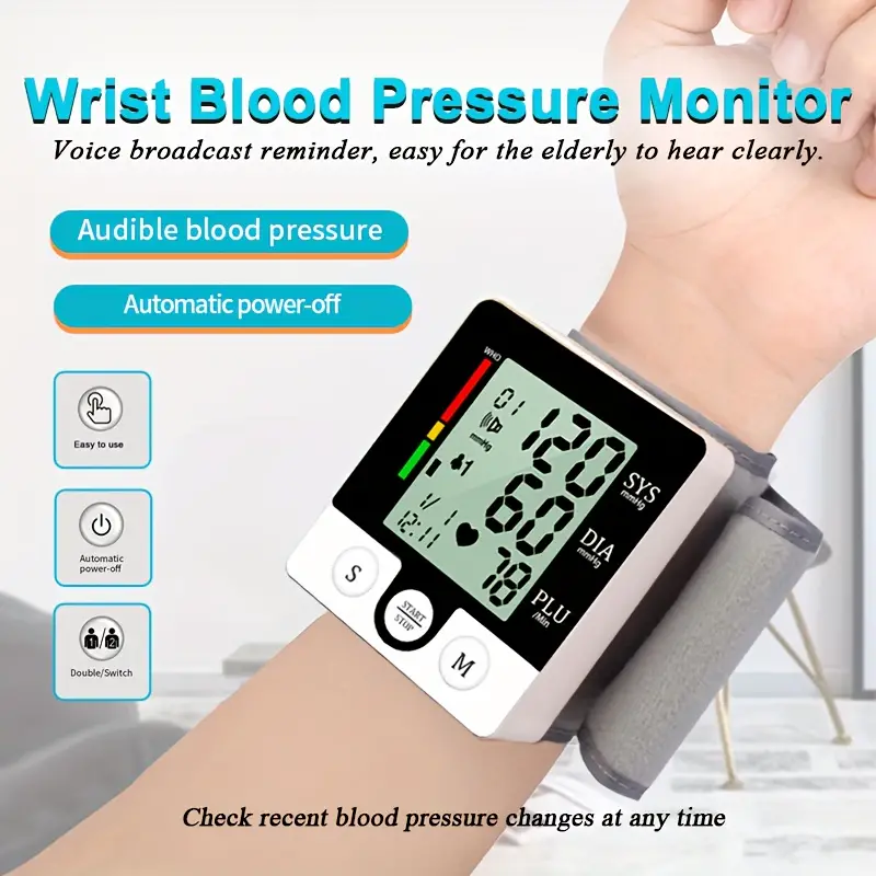 Wrist Blood Pressure Monitor, Blood Pressure Machine, Automatic Talking,  Large Lcd Display, Digital Heart Beat Pulse Meter - Temu